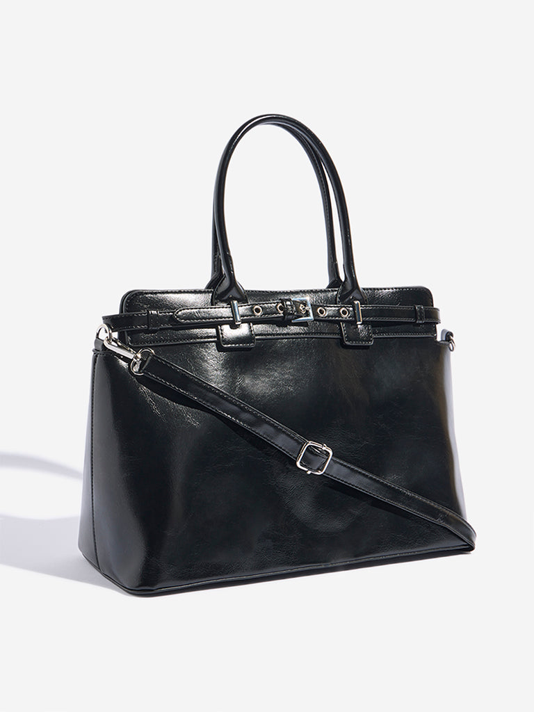 Westside Black Belt-Detailed Tote Bag