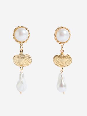 Westside Accessories Gold Shell Pearl Dangler Earrings