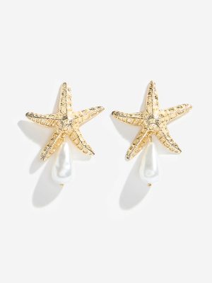 Westside Accessories Gold Starfish Pearl Drop Earrings