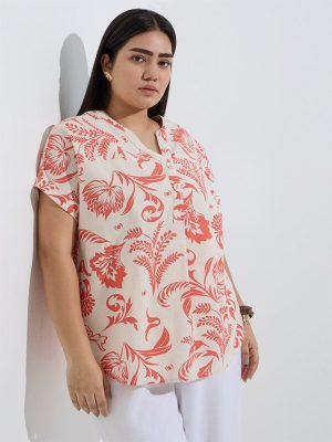 Gia Coral Floral Pattern Cotton-Blend Blouse