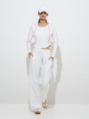 Studiofit White Ribbed-Textured Cotton-Blend T-Shirt