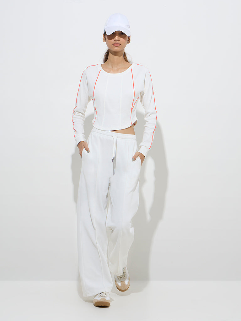 Studiofit White Ribbed-Textured Cotton-Blend T-Shirt