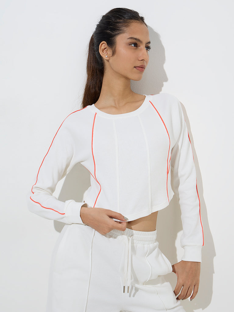 Studiofit White Ribbed-Textured Cotton-Blend T-Shirt - Image 2