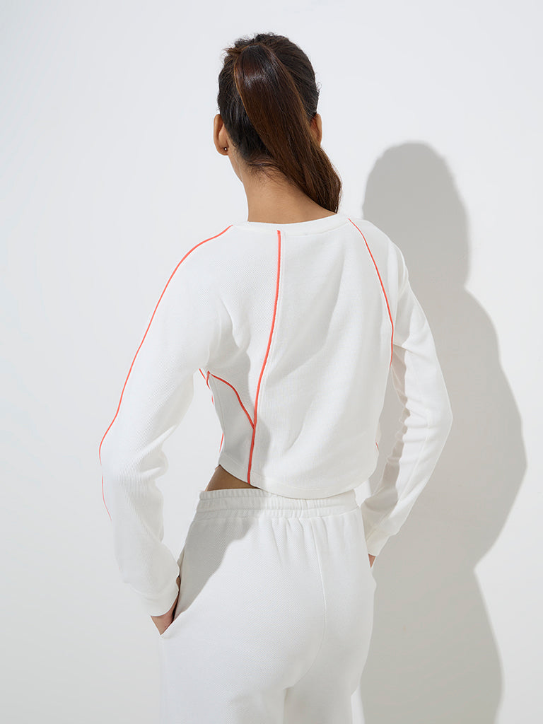 Studiofit White Ribbed-Textured Cotton-Blend T-Shirt - Image 4