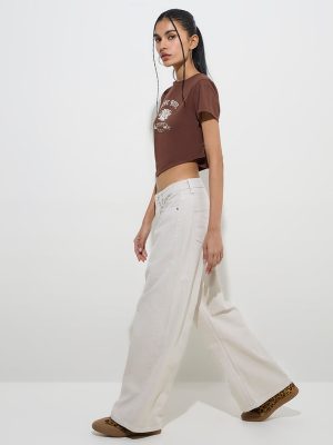 Nuon Off-White Wide-Leg Mid-Rise Jeans