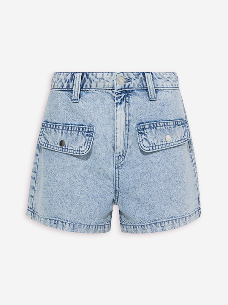 Nuon Light Blue Faded High-Rise Denim Shorts - Image 6