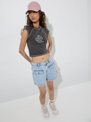 Nuon Light Blue Faded High-Rise Denim Shorts