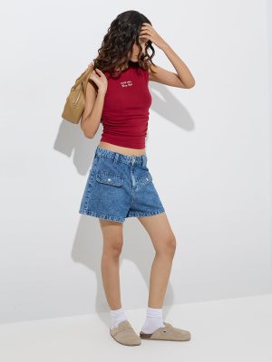 Nuon Blue Faded High-Rise Denim Shorts