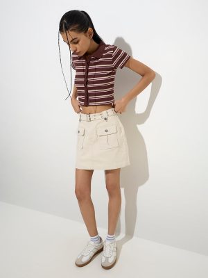 Nuon Beige Mid-Rise Skort