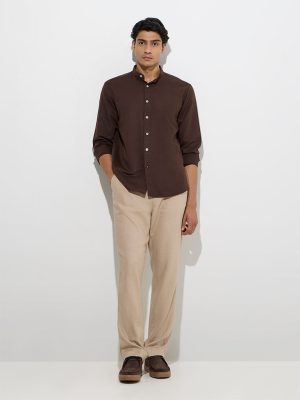 Ascot Dark Brown Solid Relaxed-Fit Linen-Blend Shirt
