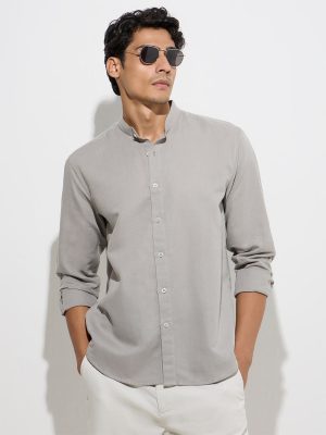 Ascot Grey Solid Relaxed-Fit Linen-Blend Shirt
