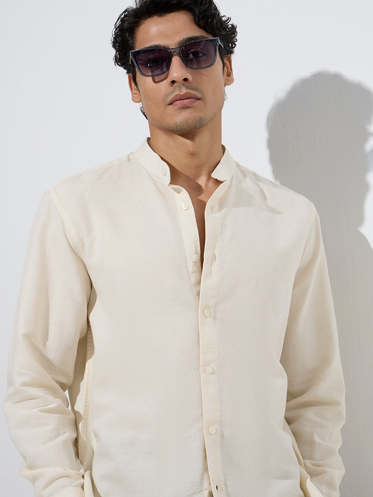 Ascot Light Yellow Relaxed-Fit Linen-Blend Shirt - Image 4