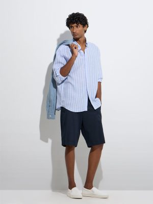 Ascot Light Blue Striped Relaxed-Fit Linen Shirt