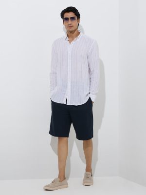 Ascot White Stripe Printed Relaxed-Fit Linen Shirt
