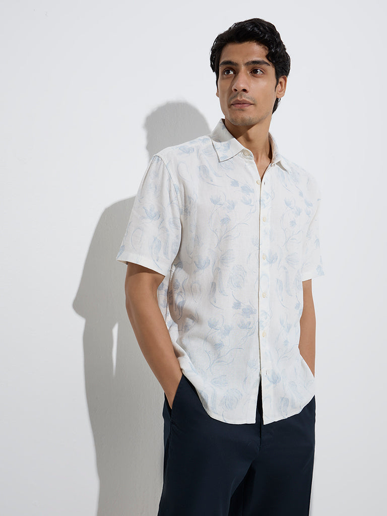 Ascot Off-White Floral Pattern Relaxed-Fit Shirt - Image 2
