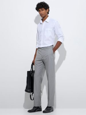 WES Formals White Striped Relaxed-Fit Cotton Shirt