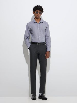 WES Formals Black Checkered Slim-Fit Cotton Shirt