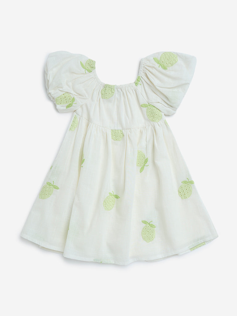 HOP Kids Off-White Fruit Detailed A-Line Cotton Dress - Image 2