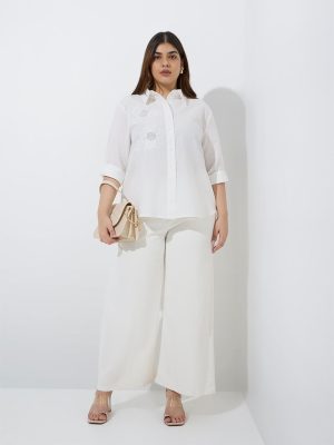 Gia White Floral Embroidered Cotton-Blend Shirt