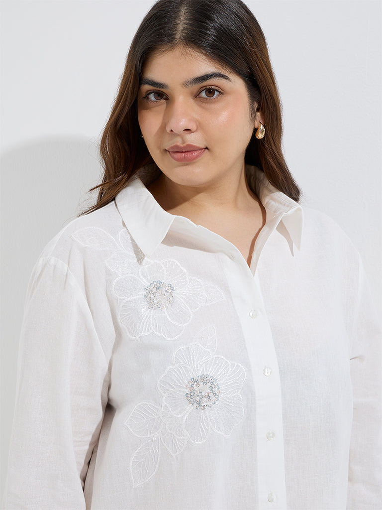 Gia White Floral Embroidered Cotton-Blend Shirt - Image 3