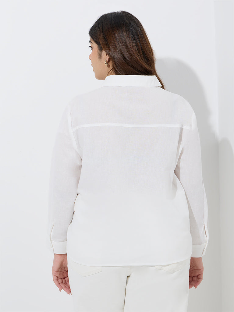 Gia White Floral Embroidered Cotton-Blend Shirt - Image 4