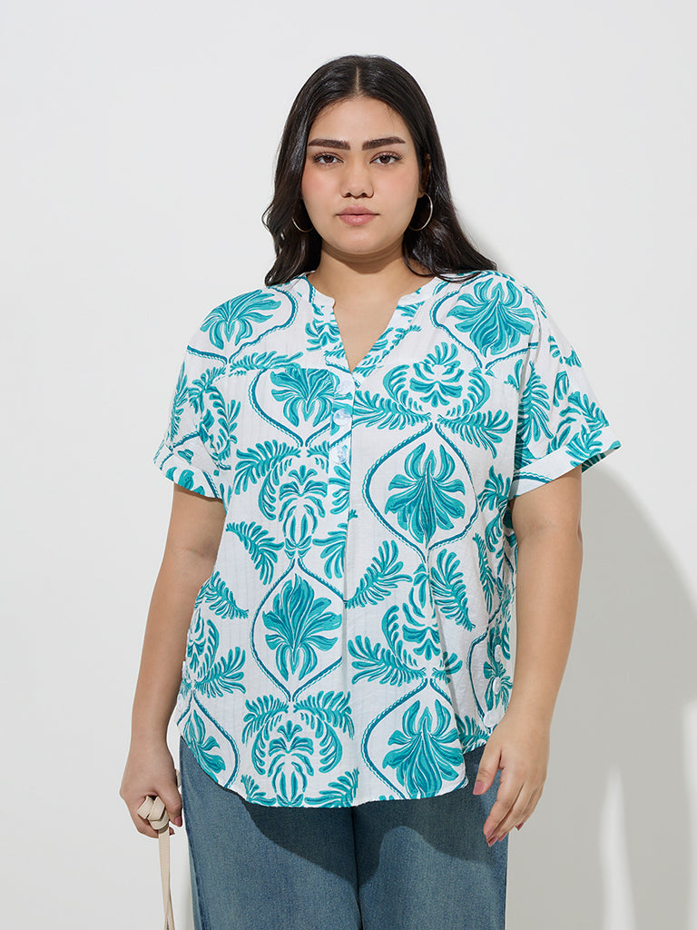 Gia Aqua Botanical Pattern Blouse - Image 2