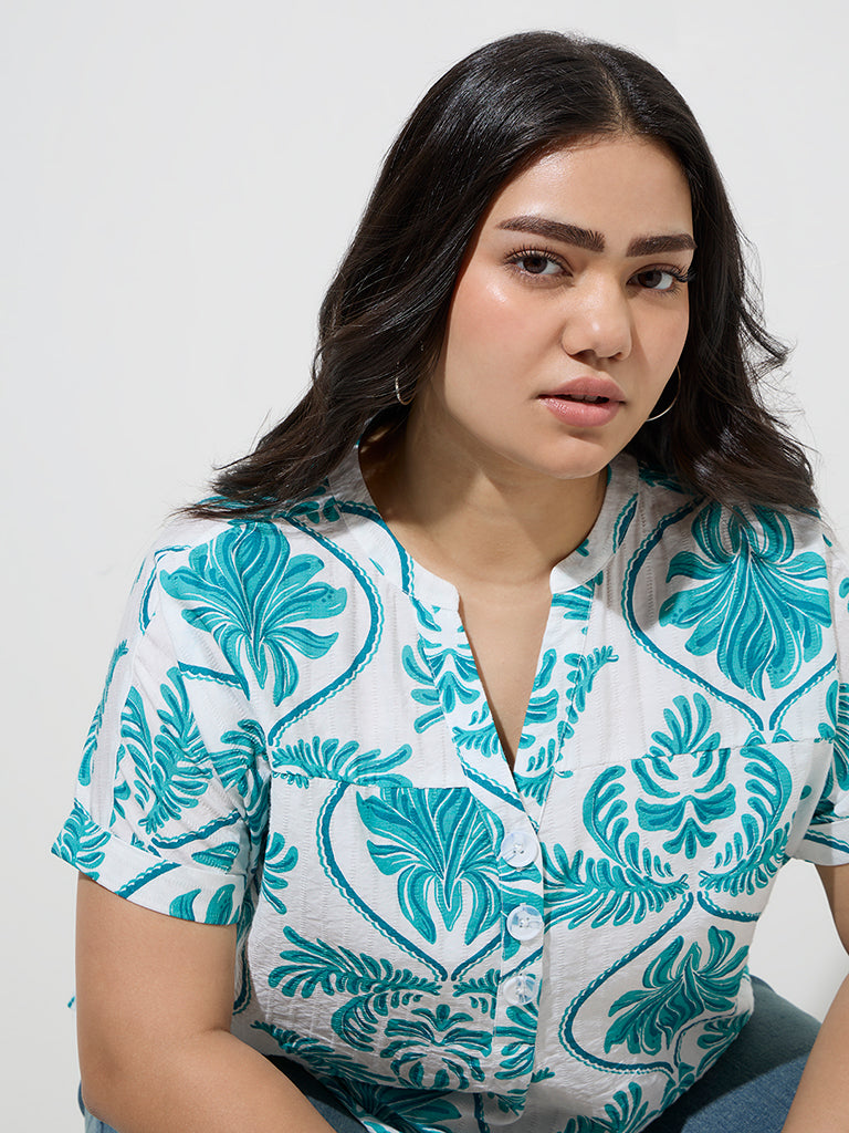 Gia Aqua Botanical Pattern Blouse - Image 3