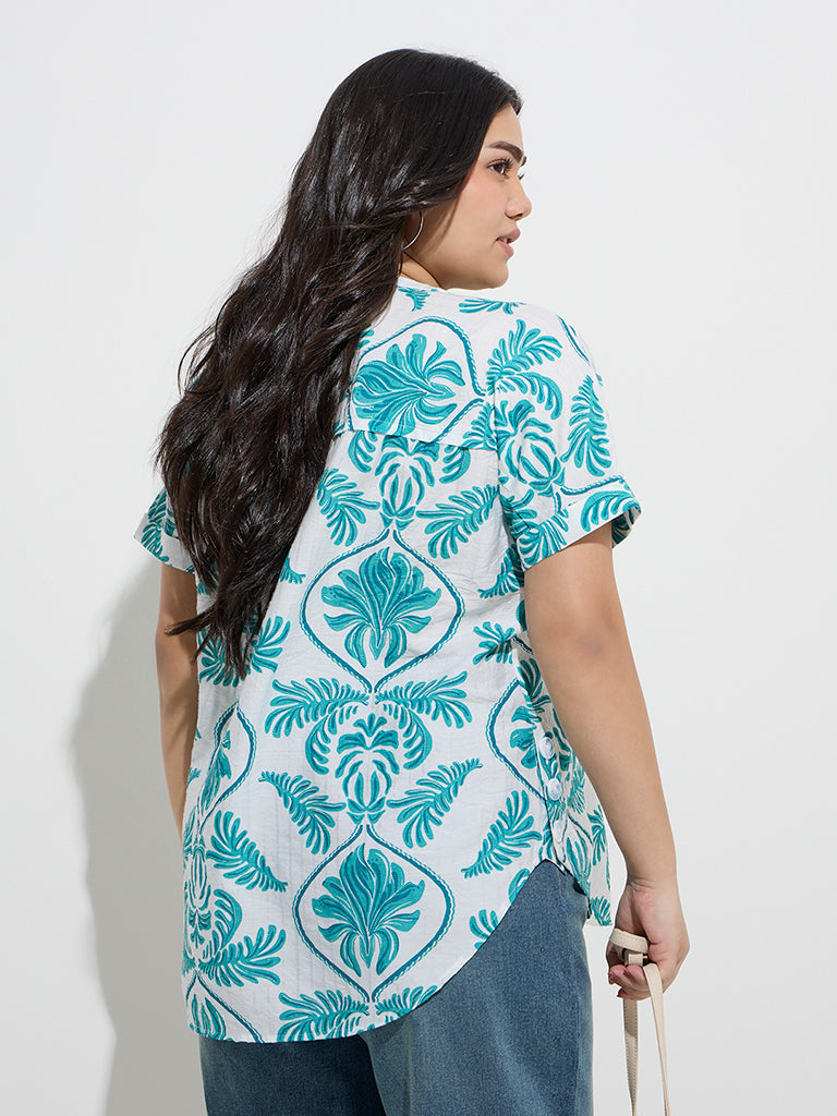 Gia Aqua Botanical Pattern Blouse - Image 4
