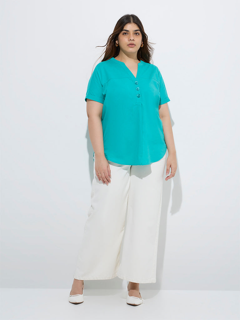 Gia Aqua Solid Cotton Blouse