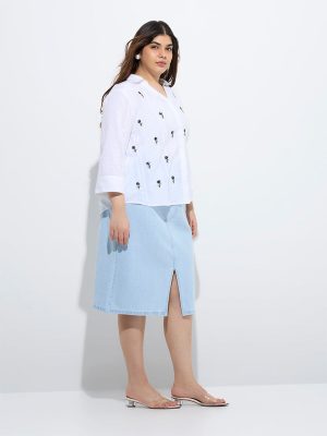 Gia White Floral Embellished Cotton Blouse