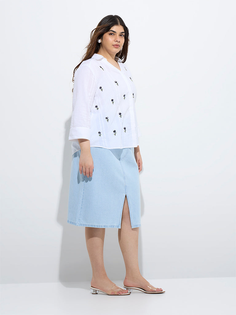 Gia White Floral Embellished Cotton Blouse