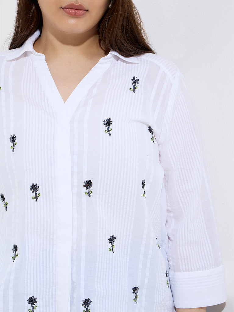 Gia White Floral Embellished Cotton Blouse - Image 3