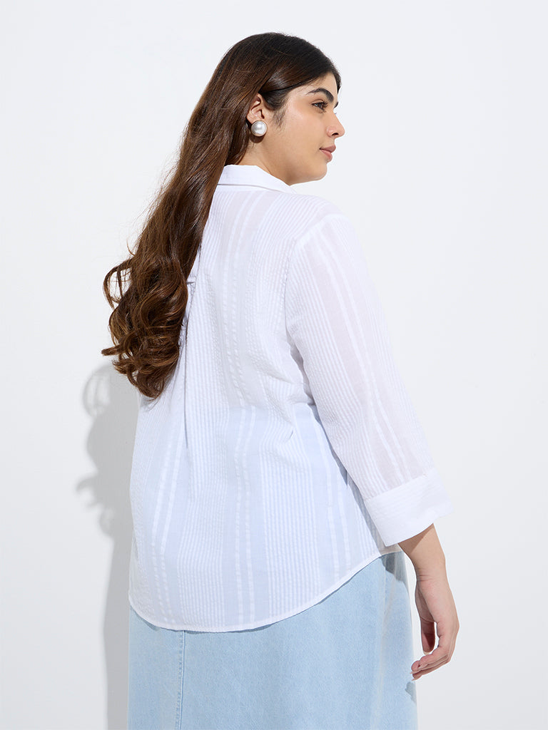 Gia White Floral Embellished Cotton Blouse - Image 4