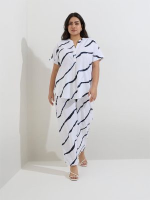 Gia White Abstract Pattern High-Low Blouse