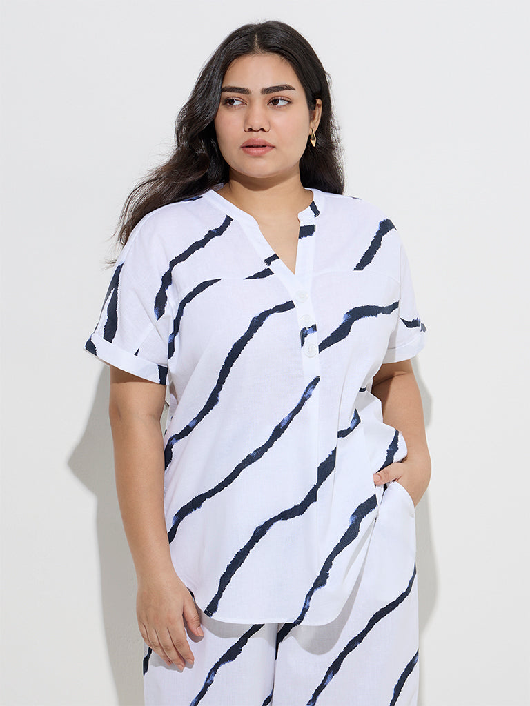 Gia White Abstract Pattern High-Low Blouse - Image 2