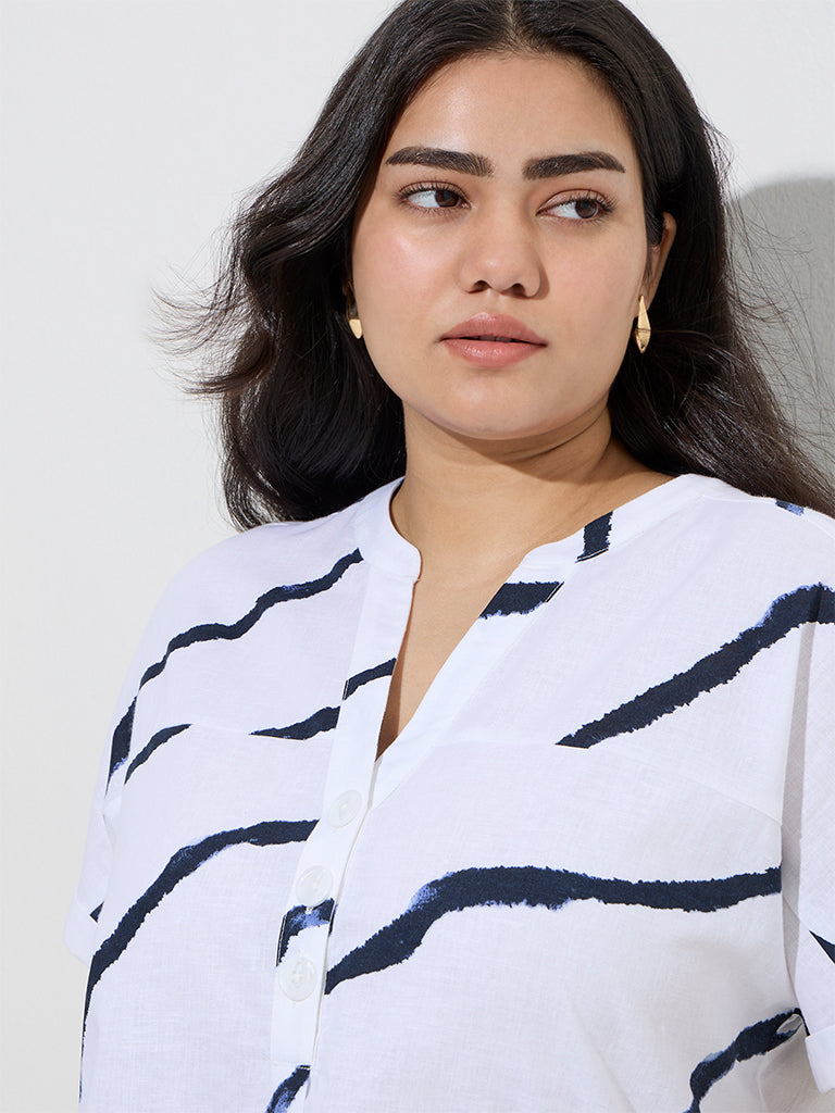 Gia White Abstract Pattern High-Low Blouse - Image 3