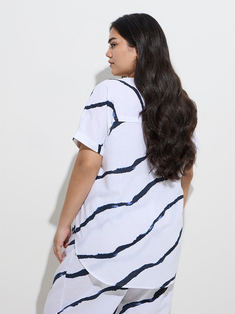 Gia White Abstract Pattern High-Low Blouse - Image 4