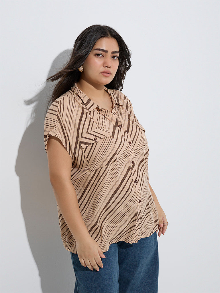 Gia Brown Printed Pattern Shirt - Image 2