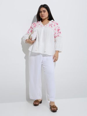 Gia White Floral Embroidered Cotton Blouse