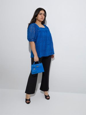 Gia Blue Schiffli Embroidered Cotton Top