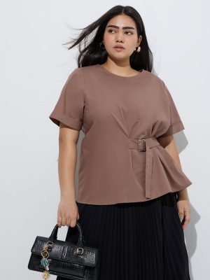 Gia Brown Buckle-Detailed Top