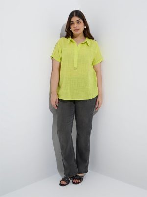 Gia Lime Solid Cotton Blouse