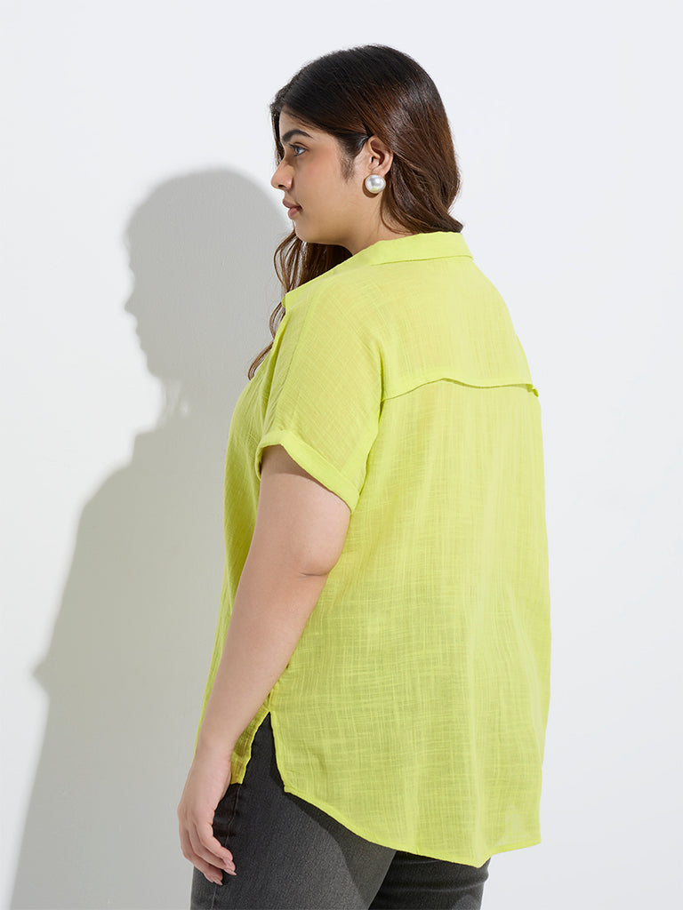 Gia Lime Solid Cotton Blouse - Image 4