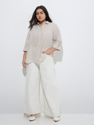 Gia Beige Stripe Printed Cotton Shirt