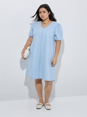 Gia Light Blue Denim A-Line Dress