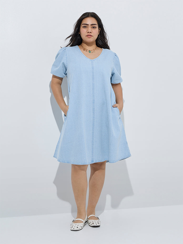 Gia Light Blue Denim A-Line Dress - Image 2