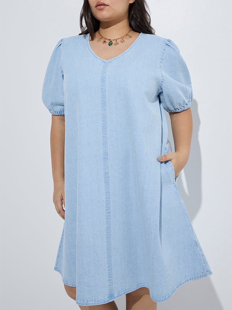 Gia Light Blue Denim A-Line Dress - Image 3