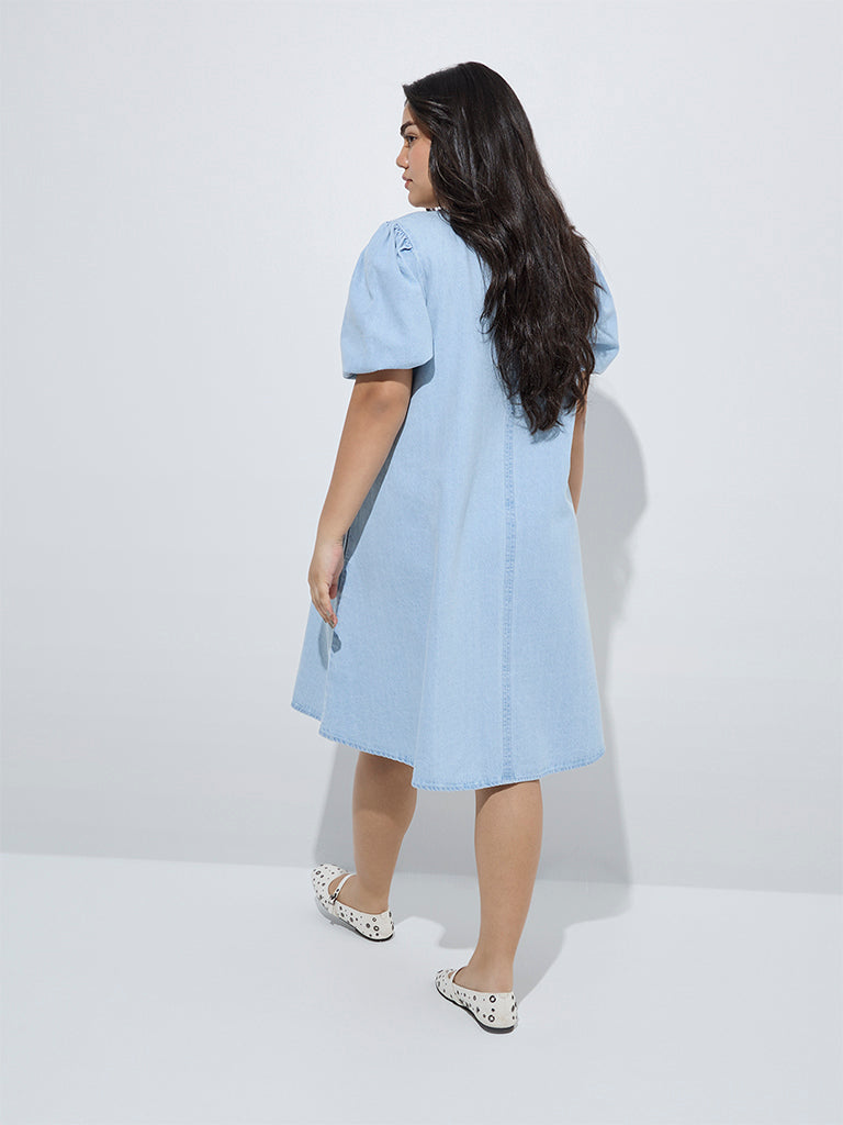 Gia Light Blue Denim A-Line Dress - Image 4