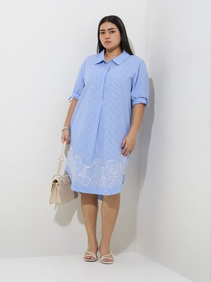 Gia Blue Stripe Printed Cotton A-Line Dress