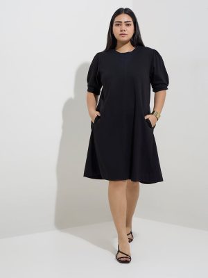 Gia Black Solid Cotton A-Line Dress